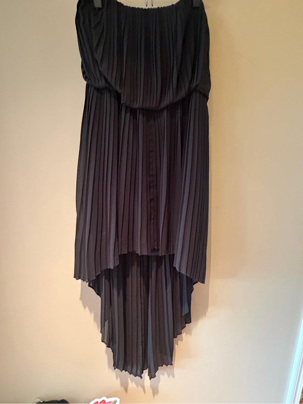 BCBGeneration Black Strapless Pleated Hi-Low Dress Large